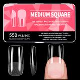 Nageltips vierkant, 550 stuks tips voor gelnagels, 11 maten full cover gel nageltips, voorgepolijste kunstnagels, nagelverlenging voor nageltechnici, beginners en nail art studio's