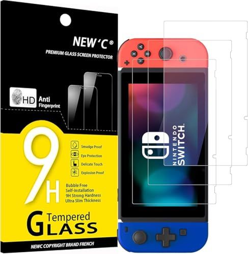 NEW'C 3 Stuks, Screen Protector voor Nintendo Switch, Gehard Glass Schermbeschermer Film 0.33 mm ultra transparant, ultra resistent