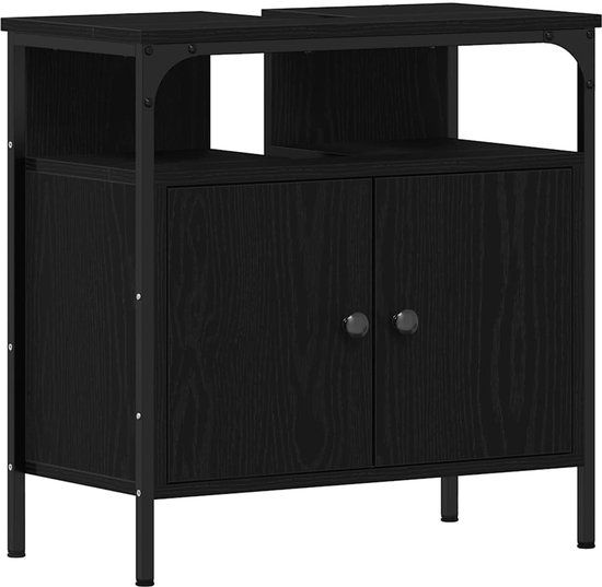 vidaXL Wastafelkast 60x30x60 cm spaanplaat zwart eikenkleurig