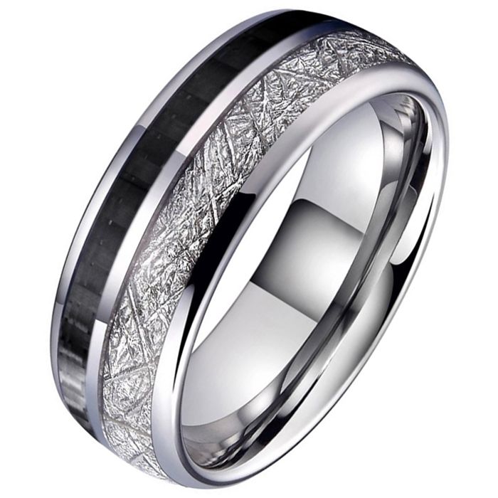 TJ Tom Jaxon Wolfraam heren ring Carbon Vermiculiet Inlay-17mm