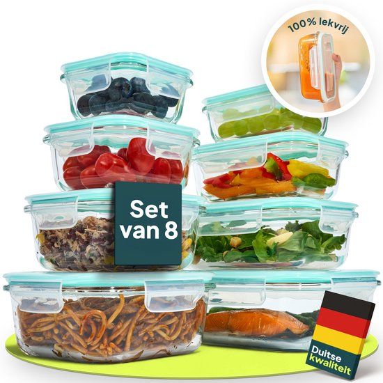 Uandu Home Uandu Glazen Vershoudbakjes – Meal Prep Bakjes – Luchtdicht & BPA-vrij – Magnetron Bakjes met Deksel - Diepvriesbakjes – 4 Liter – 8 Stuks – Glas