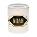 Bellatio Decorations Spaarpot met voornaam Noah - wit - met goud/zwart embleem - 8 x 9 cm - keramiek - met afsluitdop - cadeau verjaardag