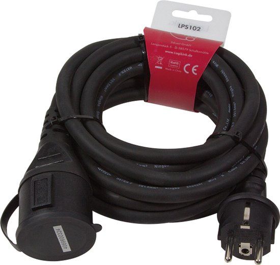 LogiLink LPS102 Stroom Verlengkabel Zwart 5.00 m H07RN-F 3G 1,5 mm² Geschikt voor buiten