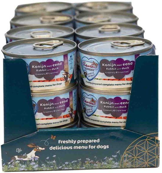 Renske 24x Blik Vers Gestoomd Complete Menu Eend - Konijn Graanvrij 95 gr
