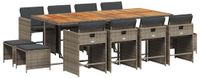 vidaXL 13-delige Tuinset met Kussens, Poly Rattan, Grijs