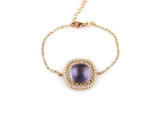 model Carre armband zilver roze verguld paars zirkonia dames 21 cm