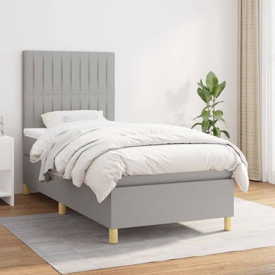 vidaXL Boxspring met matras stof lichtgrijs 90x200 cm