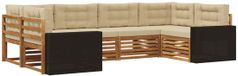 vidaXL - Salon d'angle - 6 places assises - Naturel et beige - Acacia massif