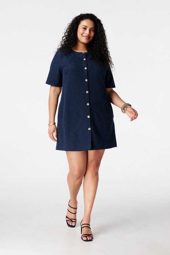MS Mode Jurk Bouclé jurk Navy blauw