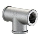 T-stuk RIEGLER T-stuk 130, IG/IG/IG, Rp 1/2, bedrijfstemperatuur -20 °C tot 300 °C, zwart gehard gietijzer, thermisch verzinkt, DIN EN 10242