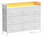 Armoire à vêtements avec 9 tiroirs, éclairage LED, prises électriques, blanc, 114x32x84,5 cm