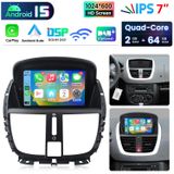 Peugeot 207 (2006-2015) autoradio 7 pouces avec Carplay, Android 15, navigation GPS, Wi-Fi, Bluetooth, DAB+, commande au volant, port USB et DSP, 2 Go de RAM et 64 Go de stockage