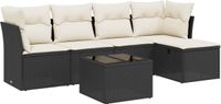 vidaXL 6-delige Loungeset met kussens Poly Rattan Zwart