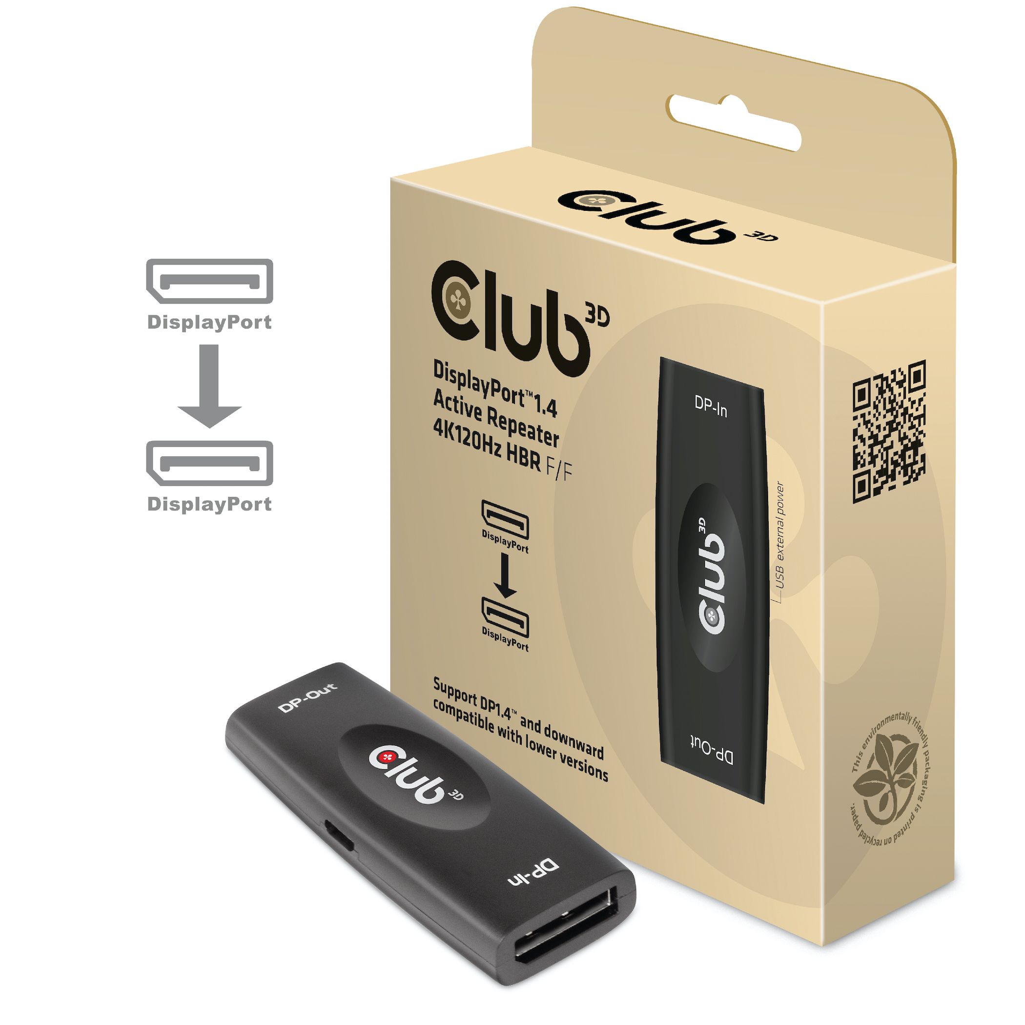 Club 3D DisplayPort 1.4 Actieve Repeater 4K120Hz HBR3 V/V - CAC-1007