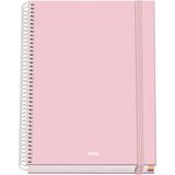 Dohe - Ruitjesschrift A5-100 Bladen Dikte 90 g/m², Formaat 16,2x21 cm, Harde Kaft, Ringband en Elastieksluiting, Ruitjes 5 mm, Schoolmateriaal - SERENITY Roze