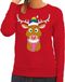 Bellatio Decorations Foute kersttrui / sweater Gay Ruldolf met regenboog muts en roze sjaal rood voor dames - Kersttruien S