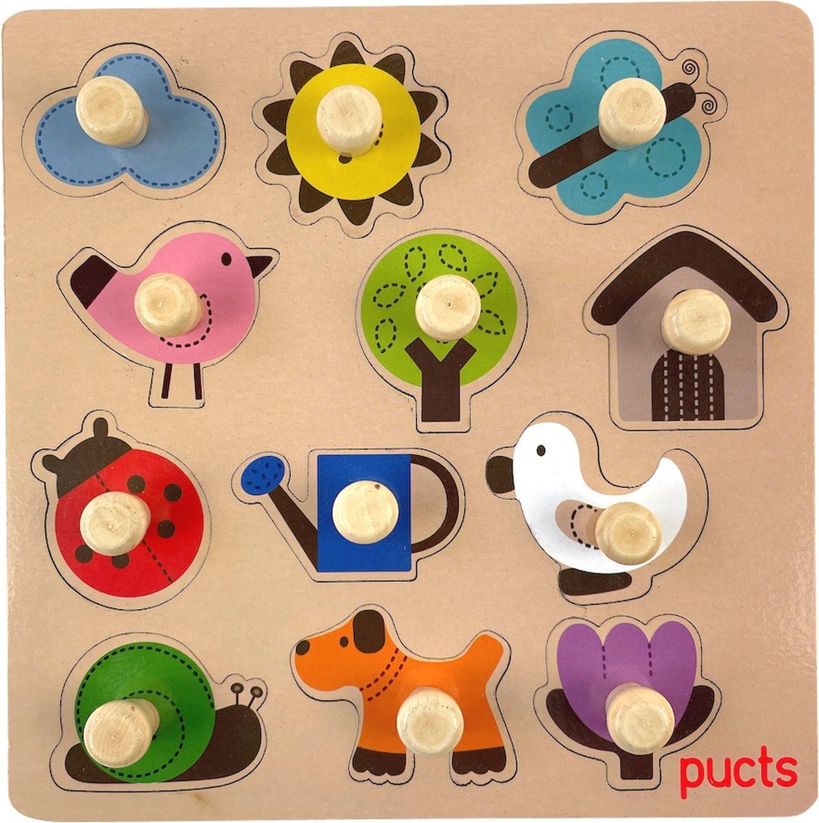 Pucts Houten Puzzel Kinderen - Tuin - Dieren - Planten