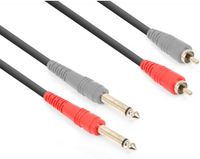 Vonyx audiokabel 2x RCA - 2x 6 3mm jack voor o.a. live mixer en versterker verbindingen - 3 meter