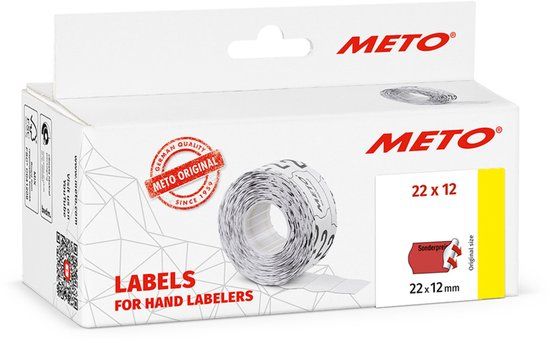 Meto Voordruk-etiketten voor prijzenborstels, 26 x 16 mm, Rood/Wit
