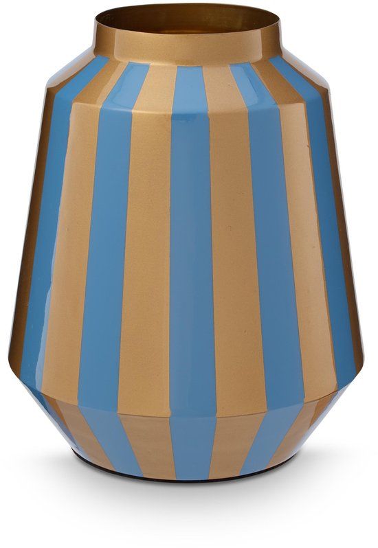 Pip Studio Vaas Stripes - Bloemenvaas van Metaal - Navy/ Goud - 24x29cm