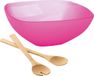 Stricker Europe Serveerschaal/slakom met bamboe sla bestek - fuchsia roze - 5,5 liter - kunststof - D30 x H12 cm