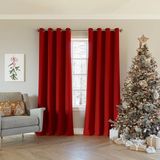 Sun Zero Nordic 2-Pack Theater Grade Ruisonderdrukkende Extreme 100% Verduisterende Doorvoertule Gordijn Paneel Paar, 52" x 84", Rood