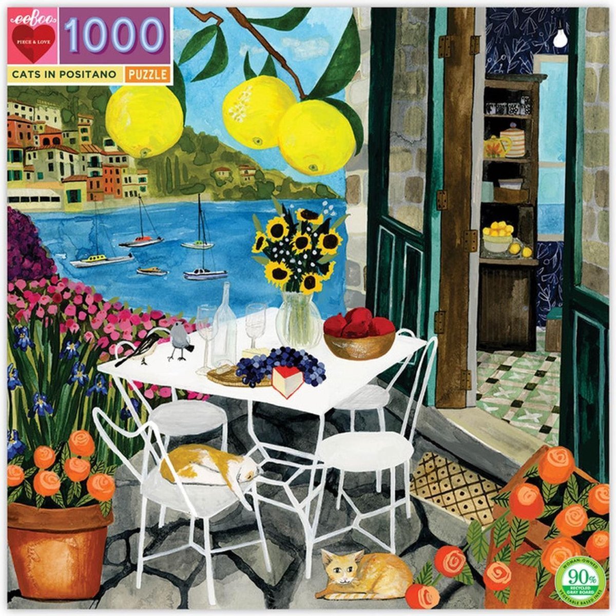 Eeboo Piece and Love Cats in Positano 1000 stukjes vierkante puzzel voor volwassenen