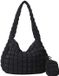 Icecat Sac à main matelassé léger pour femme, noir, avec fermeture éclair, grand, adapté pour les voyages et l'école.