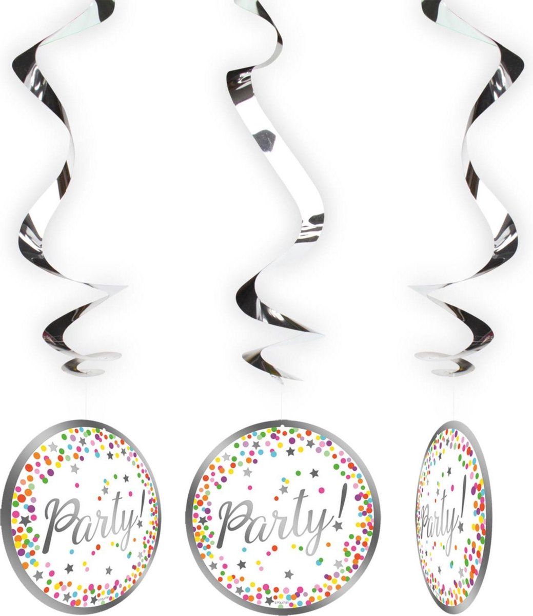 Confetti Party Hangdecoratie 3st - Meerkleurig - Plastic