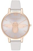 Olivia Burton 3D Bee Big Dial Blush - Dameshorloge - OB16AM158 - Lederen horloge - Rosegoud - Grijs - 38 MM