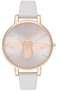 Olivia Burton 3D Bee Big Dial Blush - Dameshorloge - OB16AM158 - Lederen horloge - Rosegoud - Grijs - 38 MM