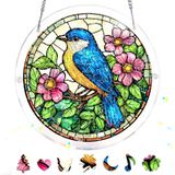 83-Delige Acryl Puzzel-Zonnvanger Blauwe Vogel in Glas-in-Loodstijl