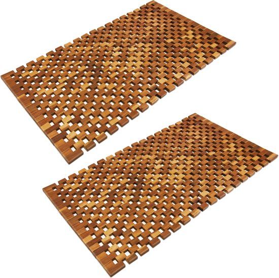 Deuba Badmat – FSC®-gecertificeerd Blokjespatroon 80x50cm - Acaciahout