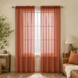 Terracotta semi-transparante gordijnen 213 cm lang voor woonkamer 2 panelen set roedezak raamdecoratie faux linnen gordijnen lichtfiltering getextureerde roestrode gordijnen voor slaapkamer 132 x 223