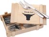 Merkloos steakbestek 12-delig, steakbestekset voor 6 personen, steakmes, steakvork, gepolijst Cromargan roestvrij staal, grillbestek in houten kist