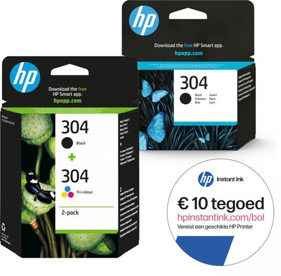 HP 304 - Inktcartridge kleur & 2x zwart (3-pack) + Instant Ink tegoed