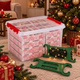 Boîte de rangement pour boules de Noël - pour 112 boules de Noël - avec enrouleurs de guirlandes lumineuses - vert