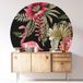 LUMALÉA Flamant Rose Sticker Mural Rond / Cercle - Diamètre 130 Cm - Adhésif + Protection Mate