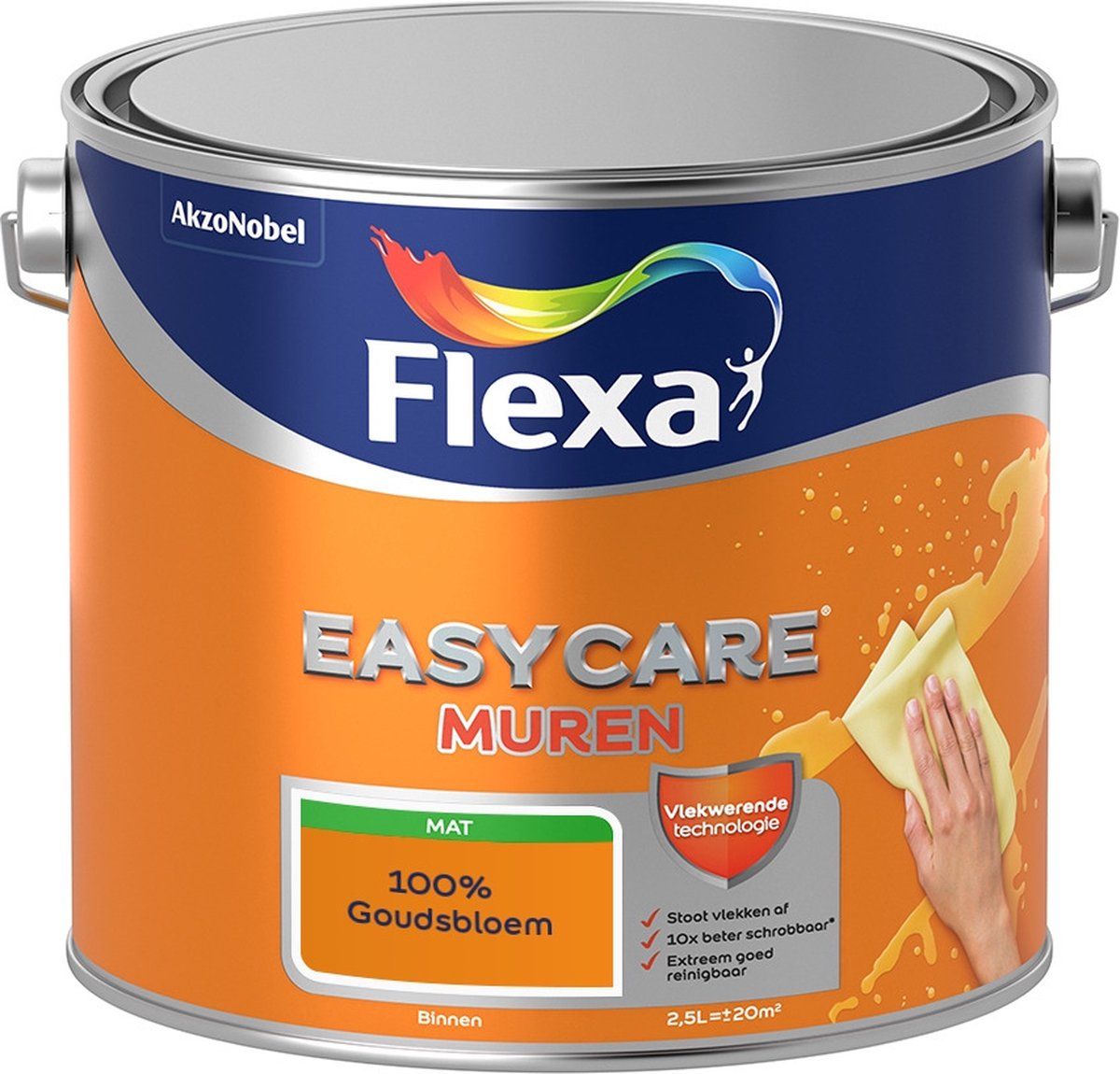 FLEXA Easycare Muurverf - Mat - Mengkleur - 100% Goudsbloem - 2,5 liter
