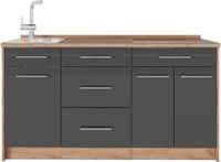 Vicco Keukenblok Fame-Line, Antraciet Hoogglans, 150 cm, WB Eik