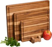 Relaxdays Planche à découper, Set de 3, 3 Tailles, Standard, Gouttière à jus, Marron