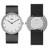 Braun Analoog kwartshorloge met 2 wijzers, witte wijzerplaat en grijze siliconen rubberen band met extra zwarte siliconen rubberen band, 38 mm, model BN0281GYBKG, grijs/zwart, riem