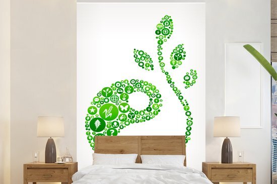 Nr1Wallpaper Behang - Fotobehang Een iIllustratie van het Yin en Yang logo met een plant - Breedte 200 cm x hoogte 300 cm