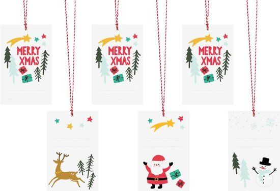 Geschenk tags Merry Xmas, mix, 5.5x8.5cm (6 stuks)