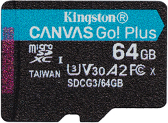 Kingston Technology 64GB microSDXC Canvas Go Plus 170R A2 U3 V30 enkel pakket zonder ADP