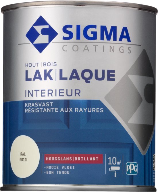 Sigma - Doe Het Zelf Sigma Houtlak interieur hoogglans - RAL 9010 - 0.75L