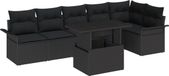 vidaXL Banc de jardin - Ensemble - avec - coussin - 7 - pièces - Noir - Poly - rotin