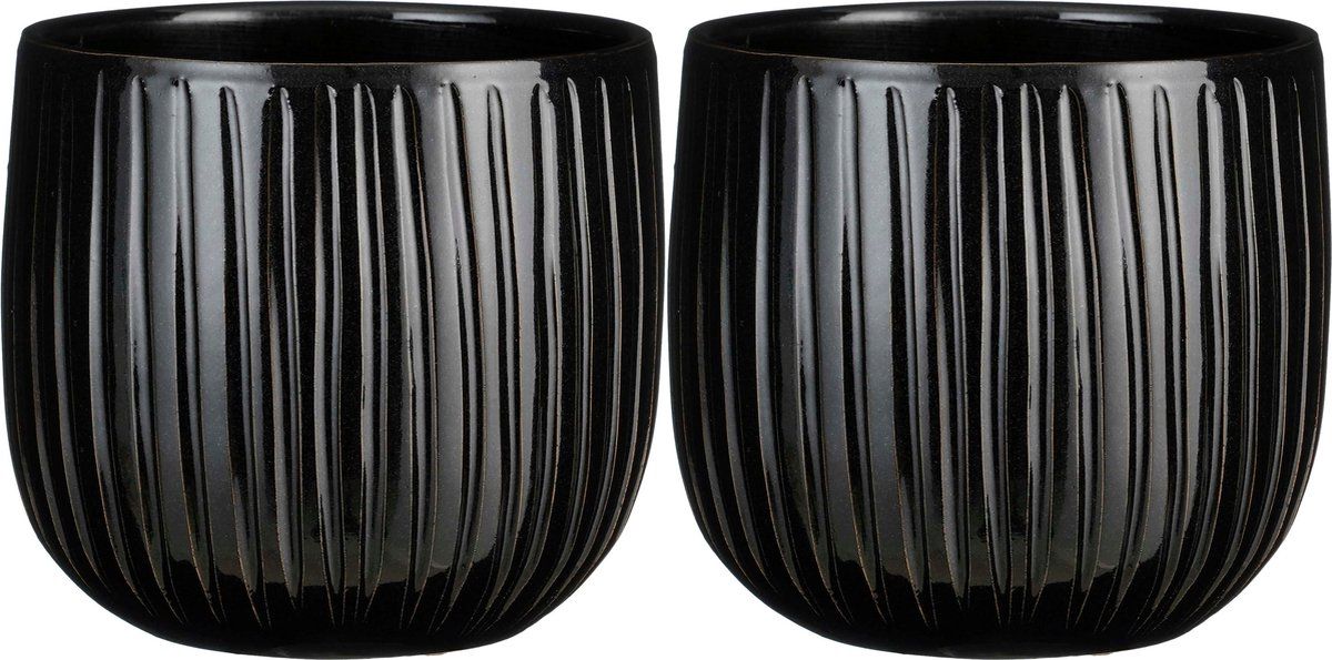 Mica Decorations - Plantenpot - 2x - Zwart - D21/H19 cm