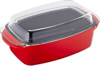 Relaxdays Braadslede met Deksel - Rood - Gegoten Aluminium & Glas - Rechthoekig