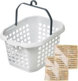 Merkloos / Sans marque Jja Showroom And Head Office Wasknijpers ophang mandje/bakje - wit - met 96x bamboe knijpers